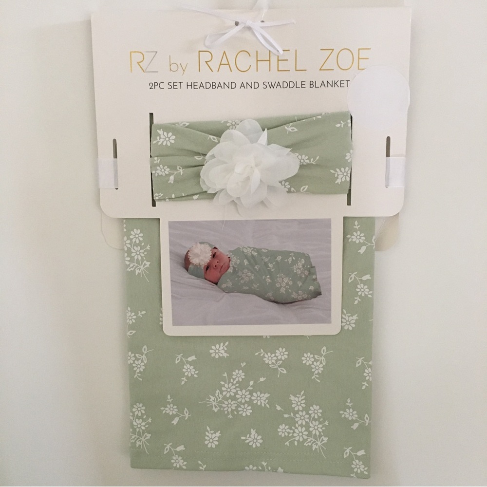 NEW 2pc Blanket and Headband Set Green Floral Newborn Photo Op | Rachel Zoe